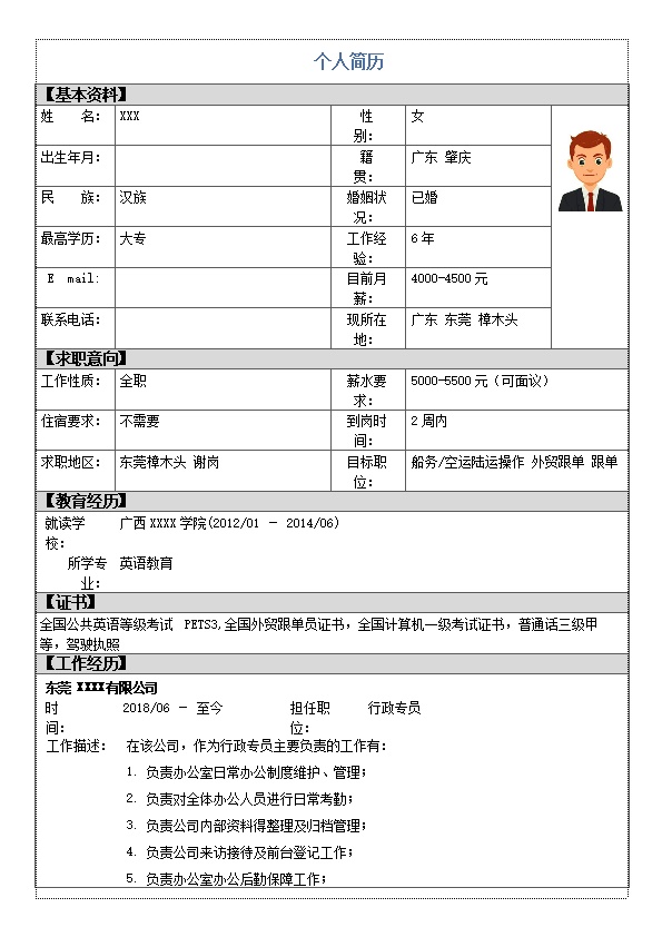 6483_船务陆运空运操作外贸跟单类岗位求职简历模板  - 国际贸易简历模板